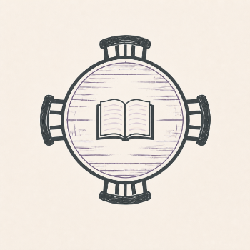 Illustration of an open book on a round kitchen table